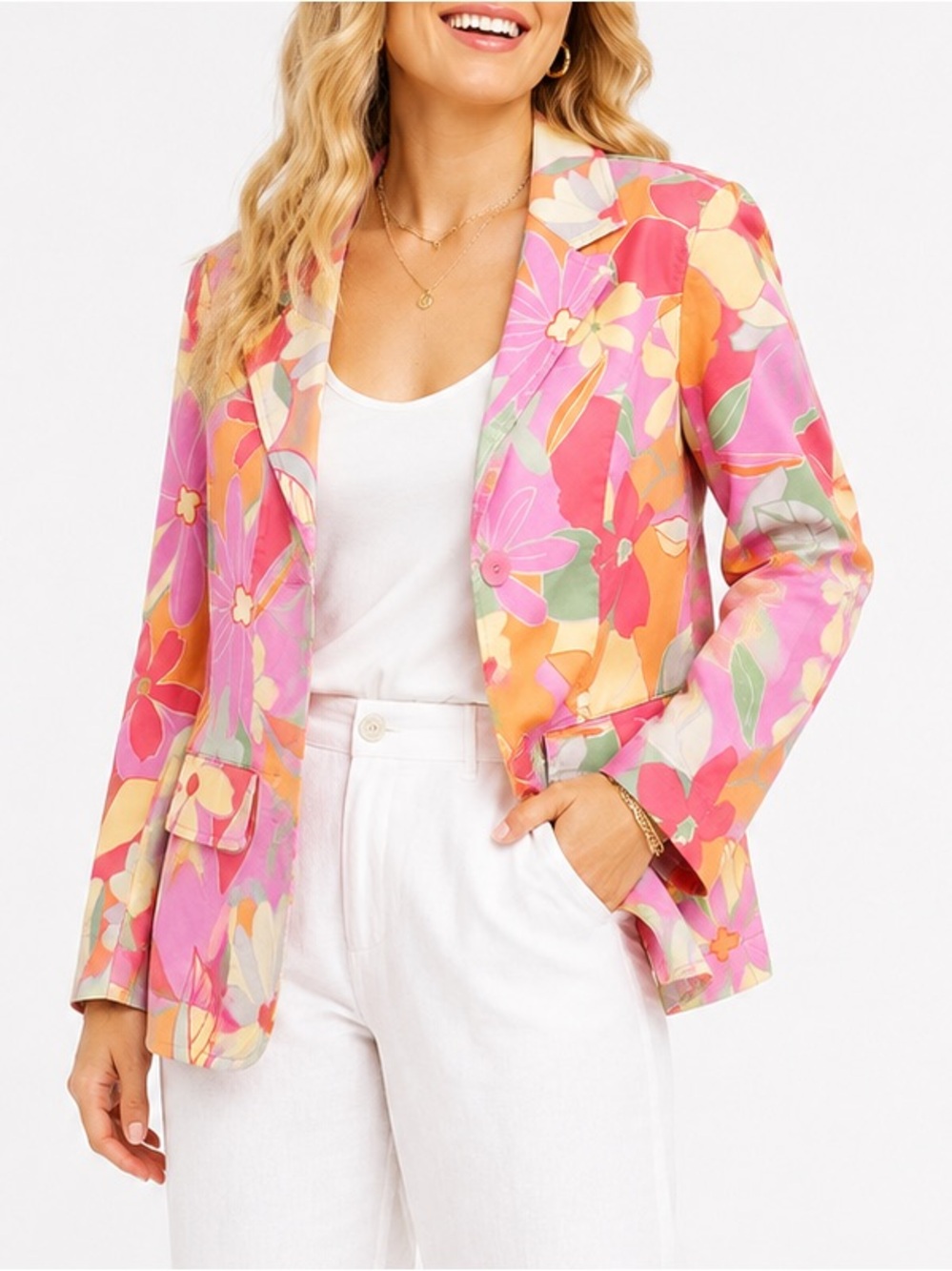 Sigrid Olsen Retro Mod Pastel Tropical Floral Tailored Blazer Jacket Size 8